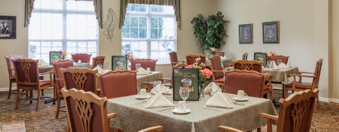 Food is best when shared with friends in the dining room at Bickford of Omaha Hickory