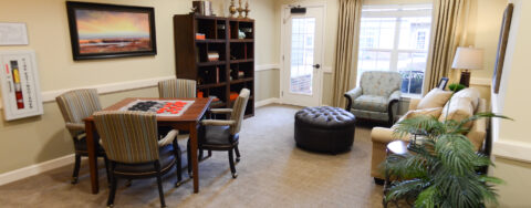 Enjoy a good book in the sitting area at Bickford of Aurora