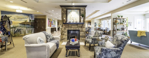 Mary B’s living room provides a smaller, more intimate setting to encourage interaction at Bickford of Canton