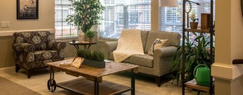 Enjoy the view of the outdoors from the sunroom at Bickford of Chesterfield