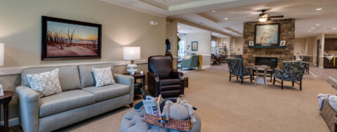 Mary B’s living room provides a smaller, more intimate setting to encourage interaction at Bickford of Chesapeake