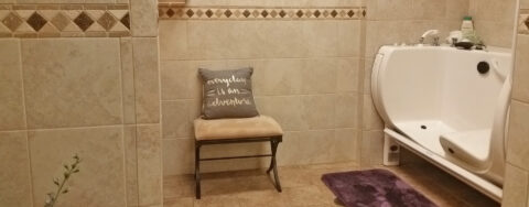 With an easy access design, our whirlpool allows you to enjoy a warm bath safely and comfortably at Bickford of Crystal Lake