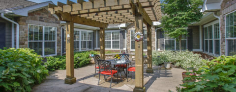 Residents with dementia can enjoy the outdoors by stepping into our secure courtyard at Bickford of Greenwood