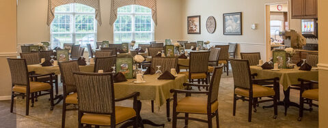 Enjoy restaurant-style meals served three times a day in our dining room at Bickford of Iowa City