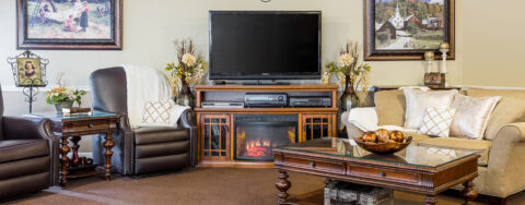 Mary B’s living room provides a smaller, more intimate setting to encourage interaction at Bickford of Lincoln