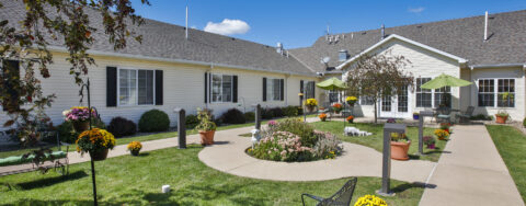 Residents with dementia can enjoy the outdoors by stepping into our secure courtyard at Bickford of Peoria