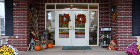 Sip on your favorite drink on the porch at Bickford of Rockford