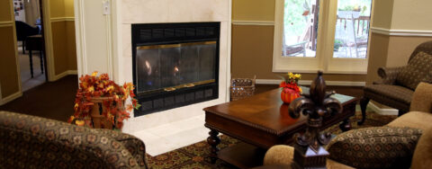 Socialize with friends in the living room at Bickford of Rockford