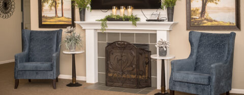 Mary B’s living room provides a smaller, more intimate setting to encourage interaction at Bickford of Sioux City