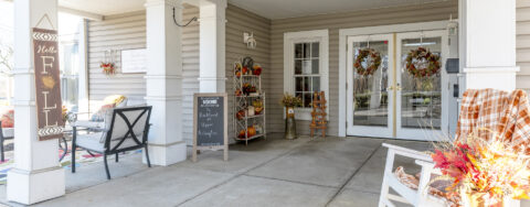 Sip on your favorite drink on the porch at Bickford of Upper Arlington