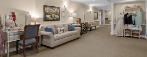 Chairs and sofas sit higher and are easier to get in and out of in the Mary B’s living room at Bickford of Upper Arlington