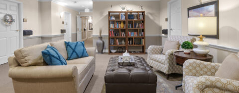Enjoy a good book in the sitting area at Bickford of Upper Arlington
