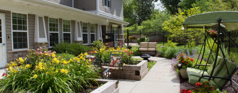 Enjoy bird watching, gardening and barbecuing in our courtyard at Bickford of St. Charles