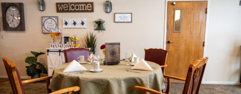 Food is best when shared with friends in the dining room at Bickford of Urbandale