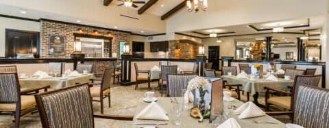Enjoy restaurant-style meals served three times a day in our dining room at Bickford of Virginia Beach