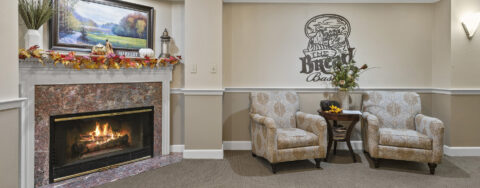 Socialize with friends in the living room at Bickford of Worthington