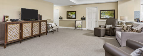 Mary B’s living room provides a smaller, more intimate setting to encourage interaction at Bickford of Worthington